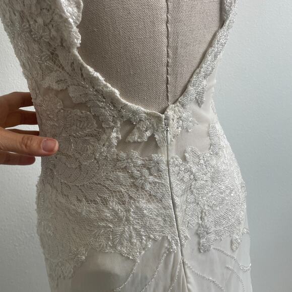 Lorre Bethke Wedding Dress Women M White High Neck Beaded Beach Side Slit - Picture 16 of 16